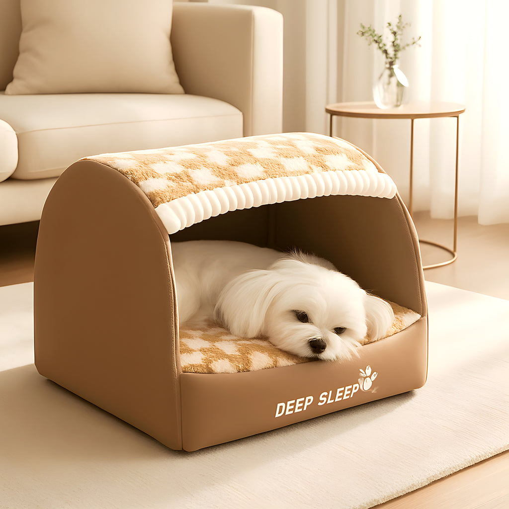 Niche bulle déhoussable pour chien, marron ou turquoise