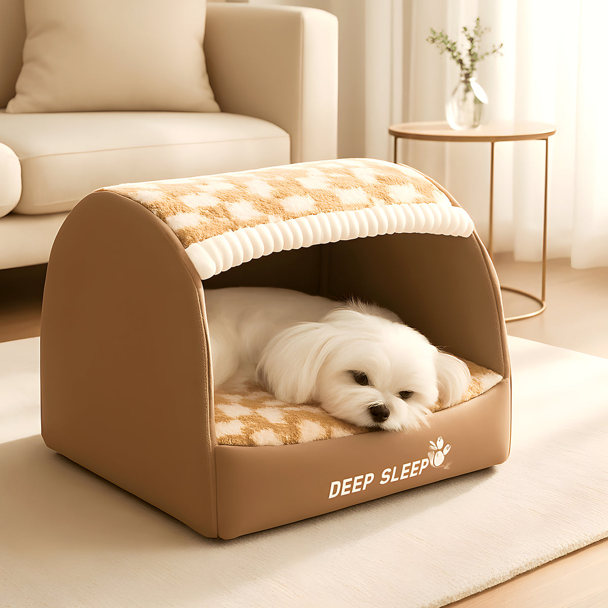 Niche bulle déhoussable pour chien, marron ou turquoise