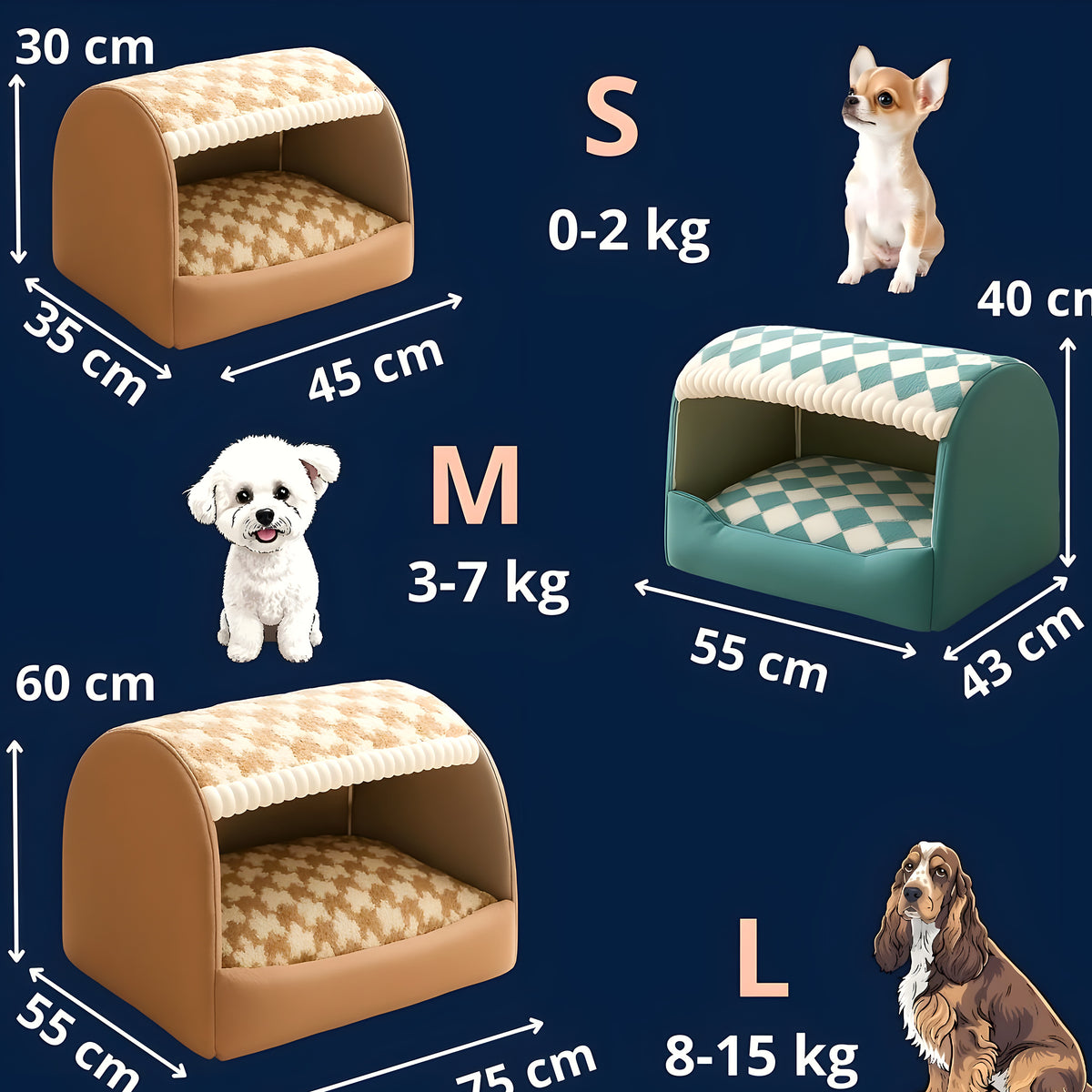 Niche bulle déhoussable pour chien, marron ou turquoise