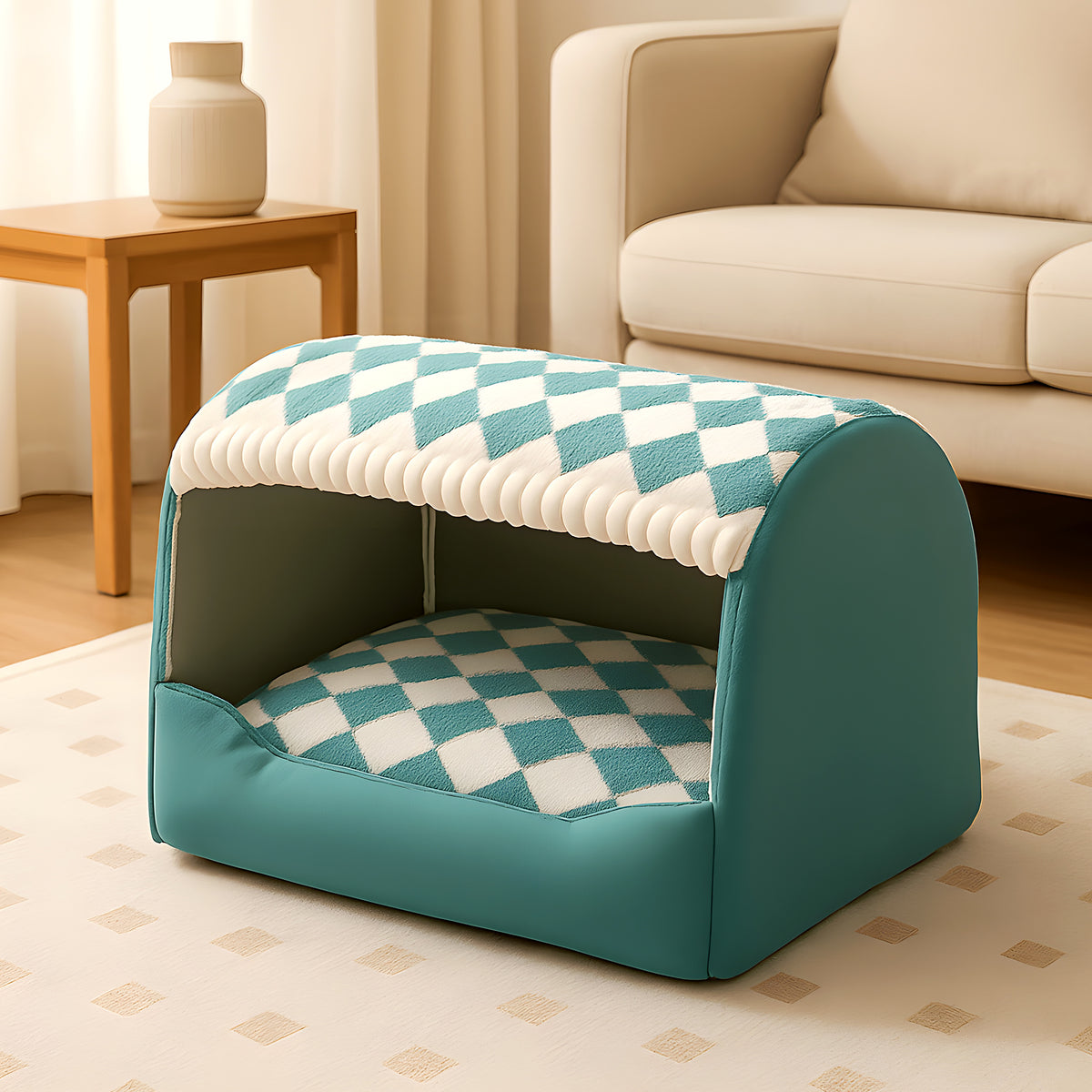Niche bulle déhoussable pour chien, marron ou turquoise