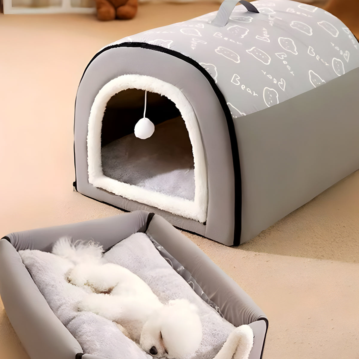 Niche cocon isolante à mémoire de forme pour chien, S à XL
