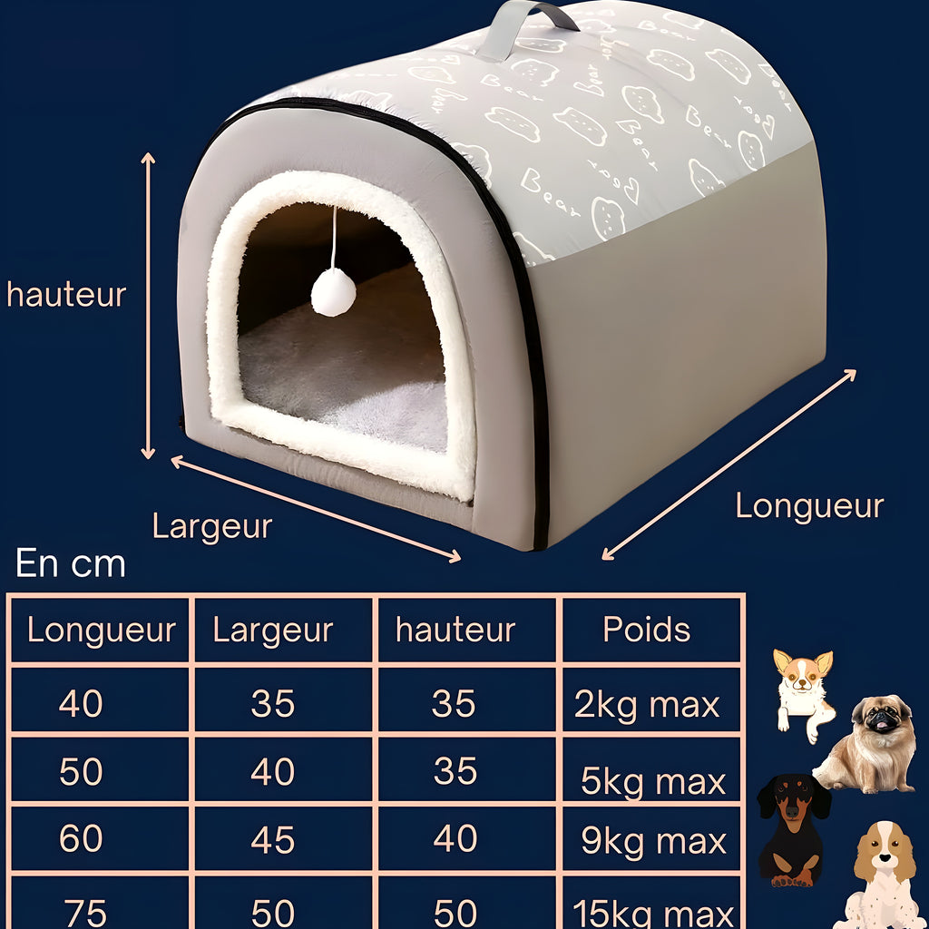 Niche cocon isolante à mémoire de forme pour chien, S à XL