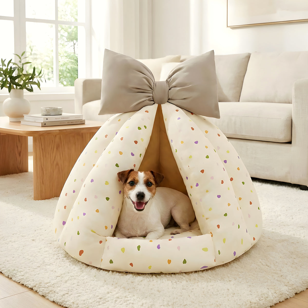Niche d'intérieur en coton avec coussin, beige ou bleu