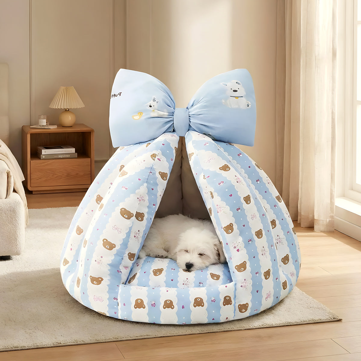 Niche d'intérieur en coton avec coussin, beige ou bleu