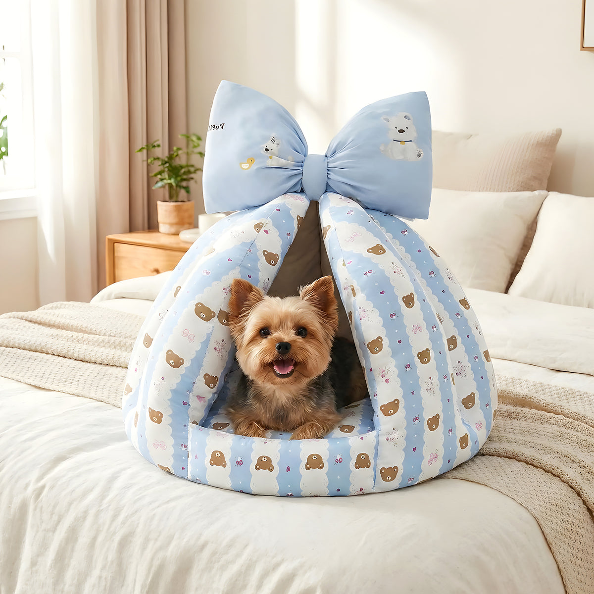 Niche d'intérieur en coton avec coussin, beige ou bleu