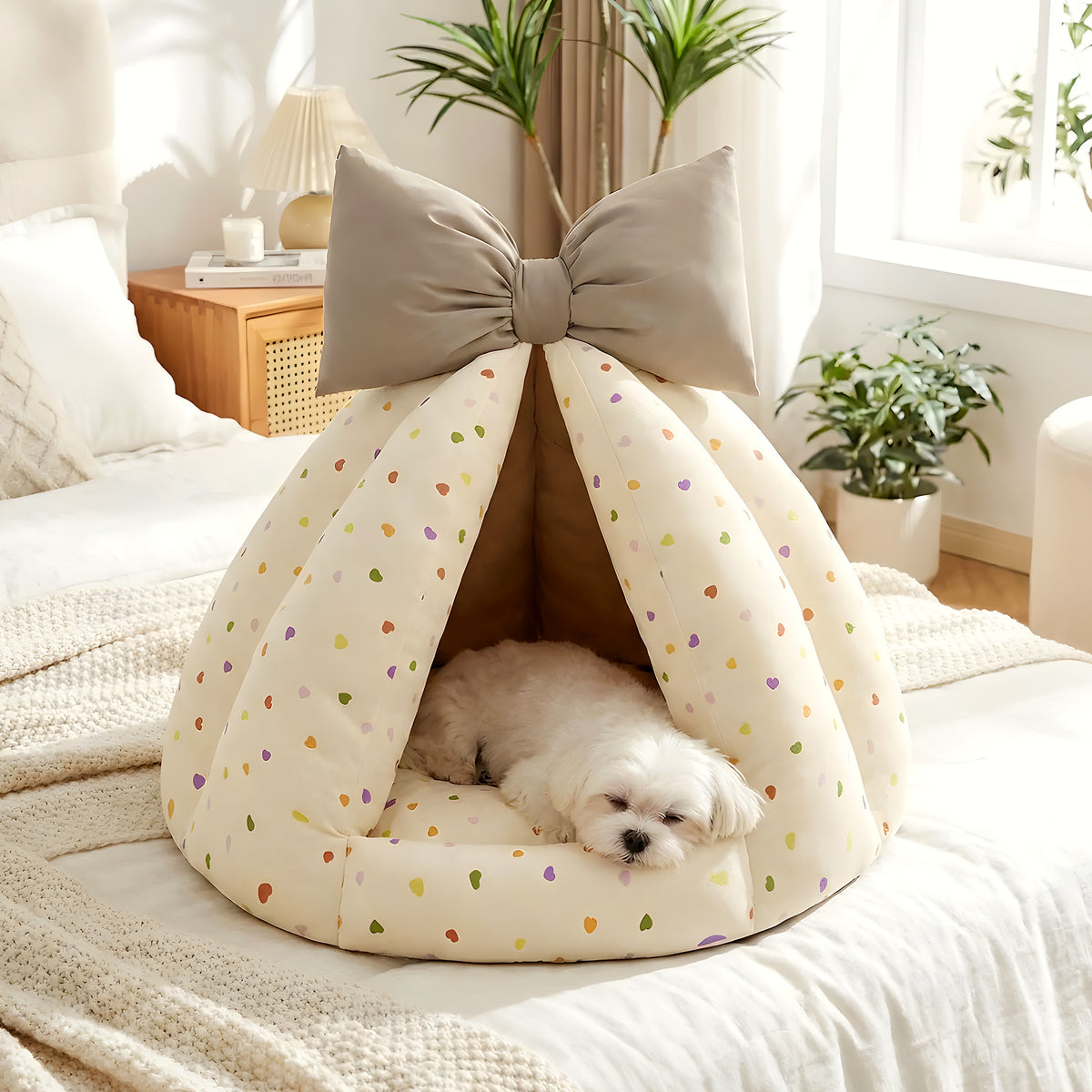 Niche d'intérieur en coton avec coussin, beige ou bleu
