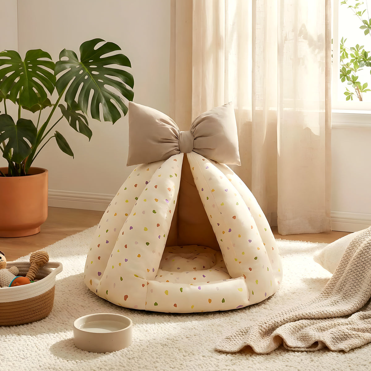 Niche d'intérieur en coton avec coussin, beige ou bleu