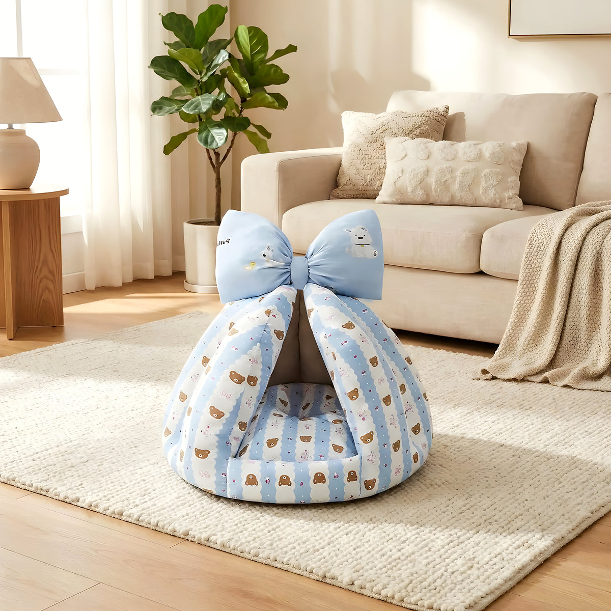 Niche d'intérieur en coton avec coussin, beige ou bleu