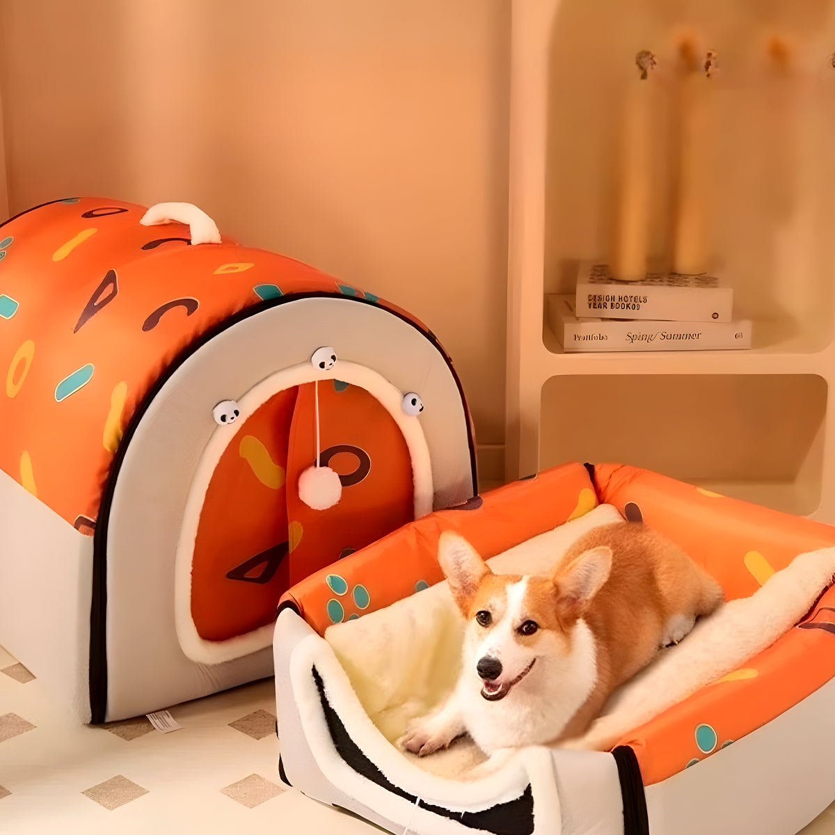 Niche d'intérieur pliable 2 en 1 pour chien, S à XL