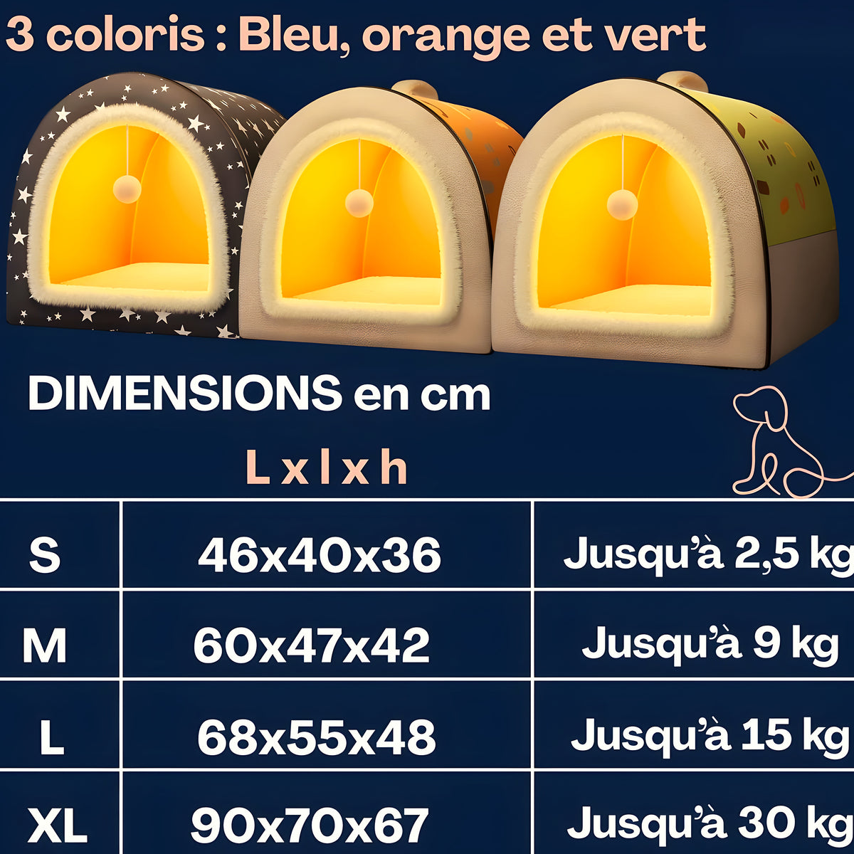 Niche d'intérieur pliable 2 en 1 pour chien, S à XL