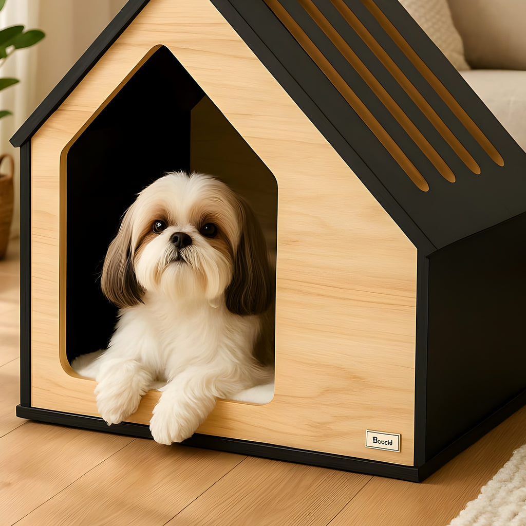 Niche design en bois avec coussin polaire berbère
