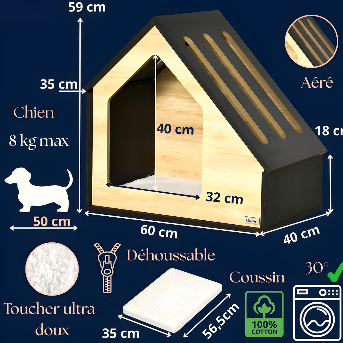 Niche design en bois avec coussin polaire berbère