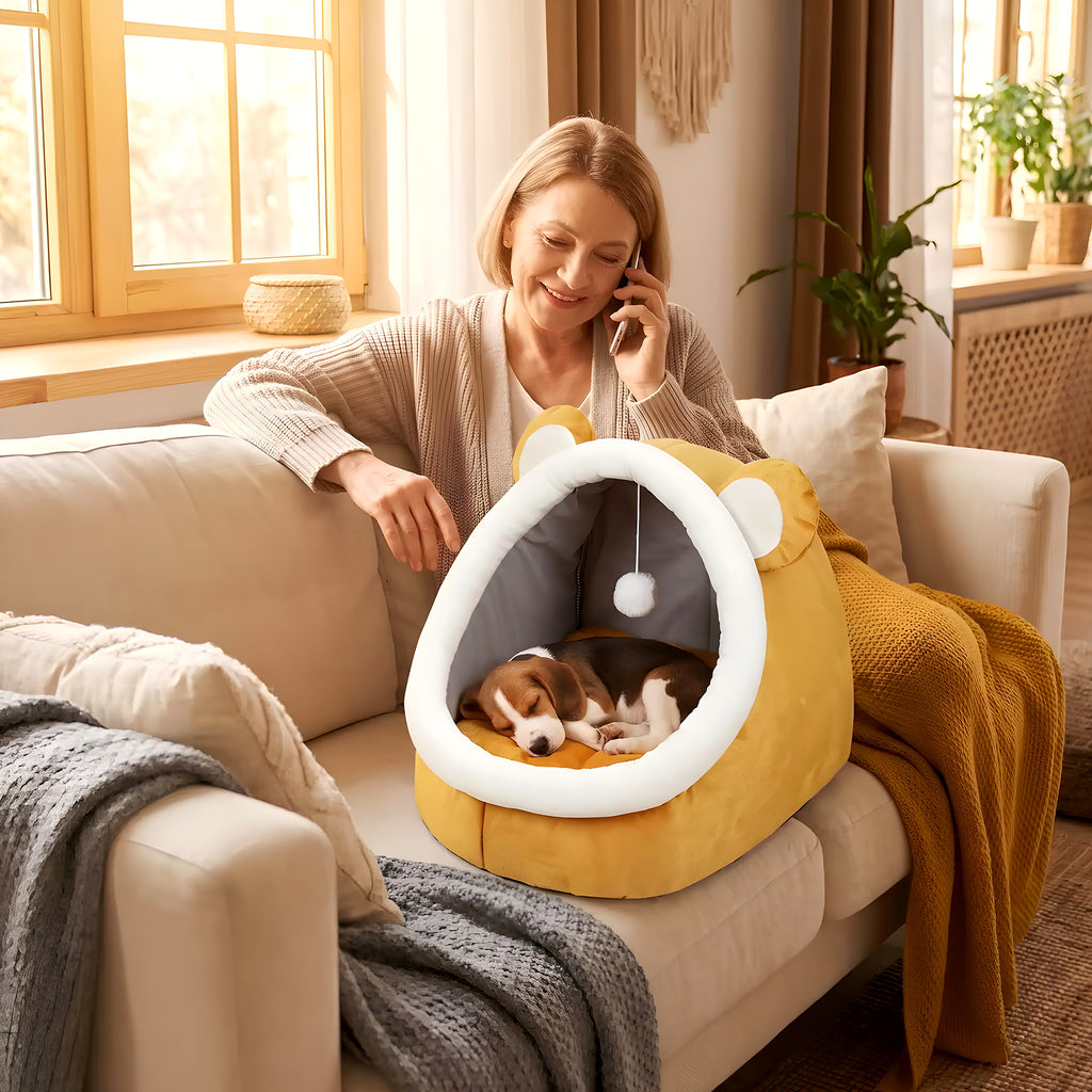 Niche douillette pour mini chien avec balle