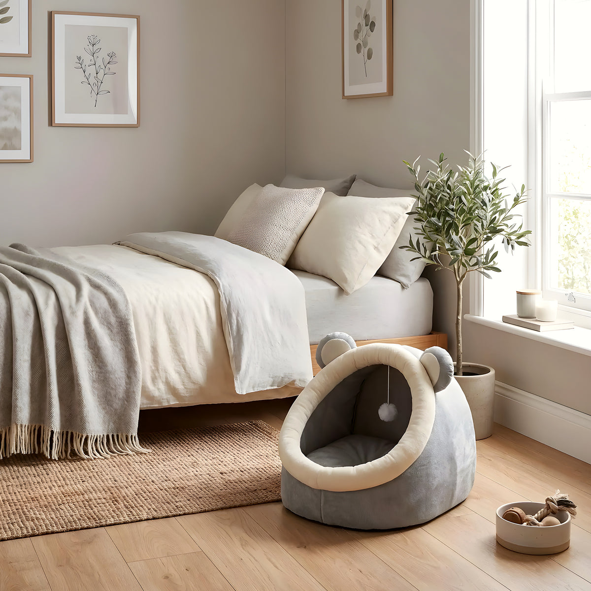 Niche douillette pour mini chien avec balle