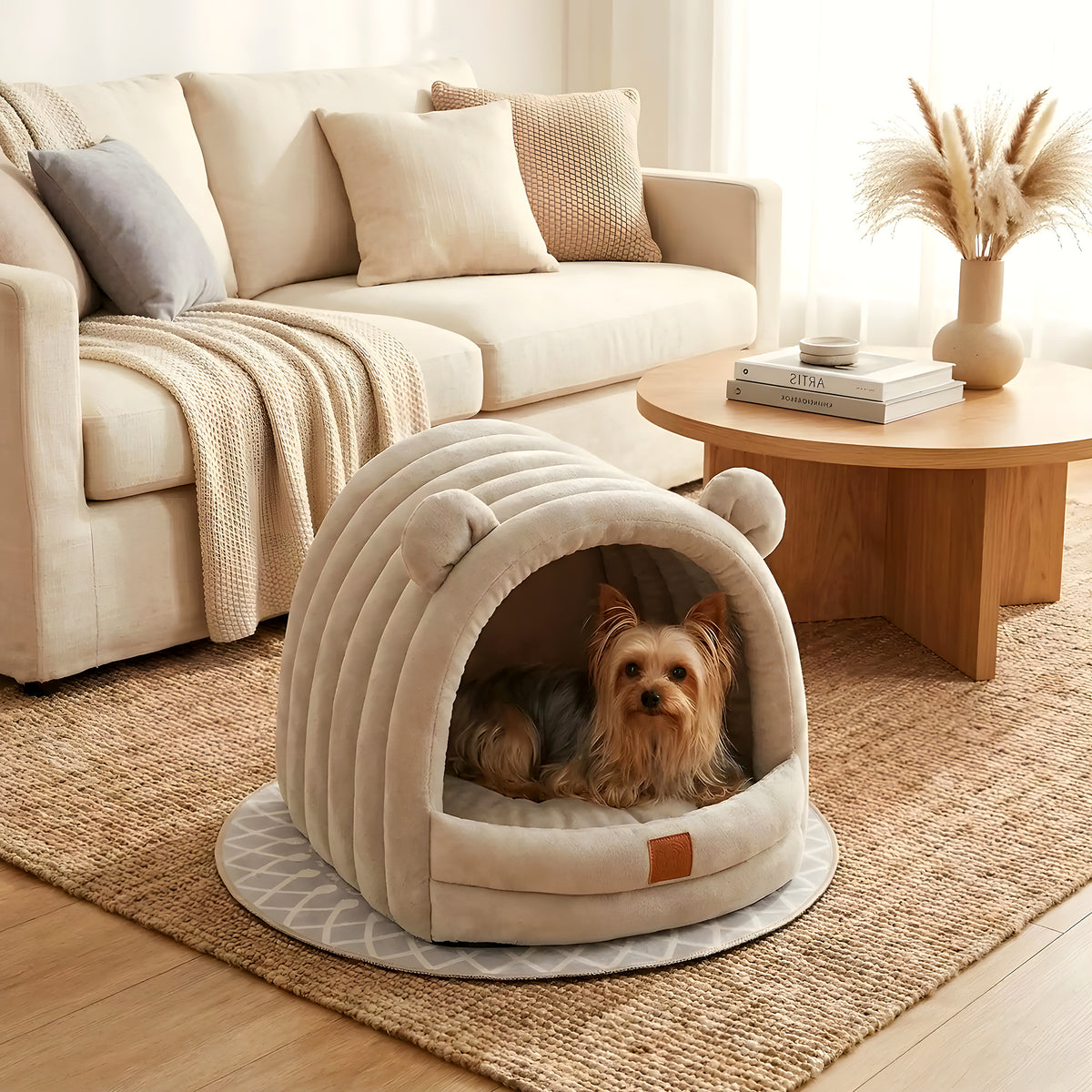 Niche douillette semi-fermée pour chien de race naine