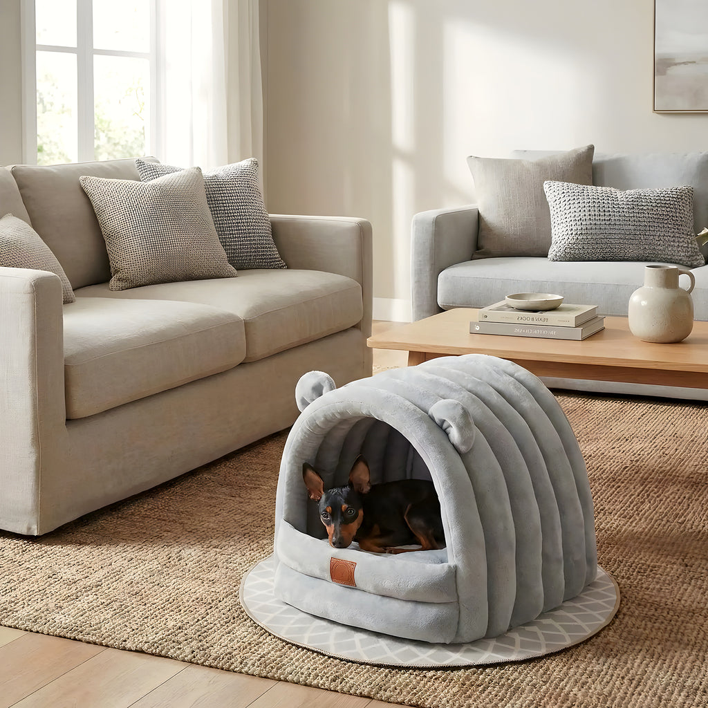 Niche douillette semi-fermée pour chien de race naine