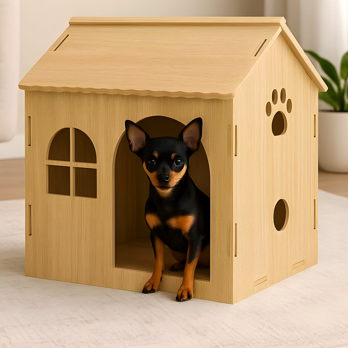 Niche en bois personnalisable avec fenêtre pour mini chien