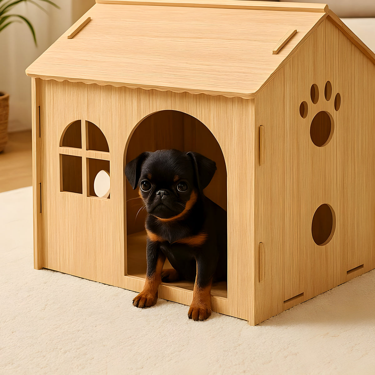 Niche en bois personnalisable avec fenêtre pour mini chien