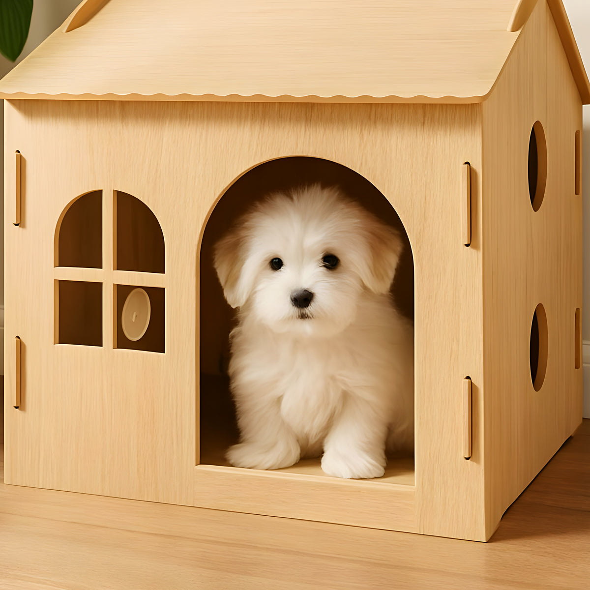Niche en bois personnalisable avec fenêtre pour mini chien