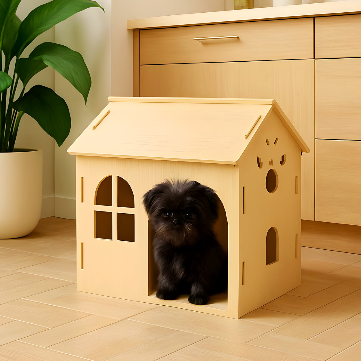 Niche en bois personnalisable avec fenêtre pour mini chien