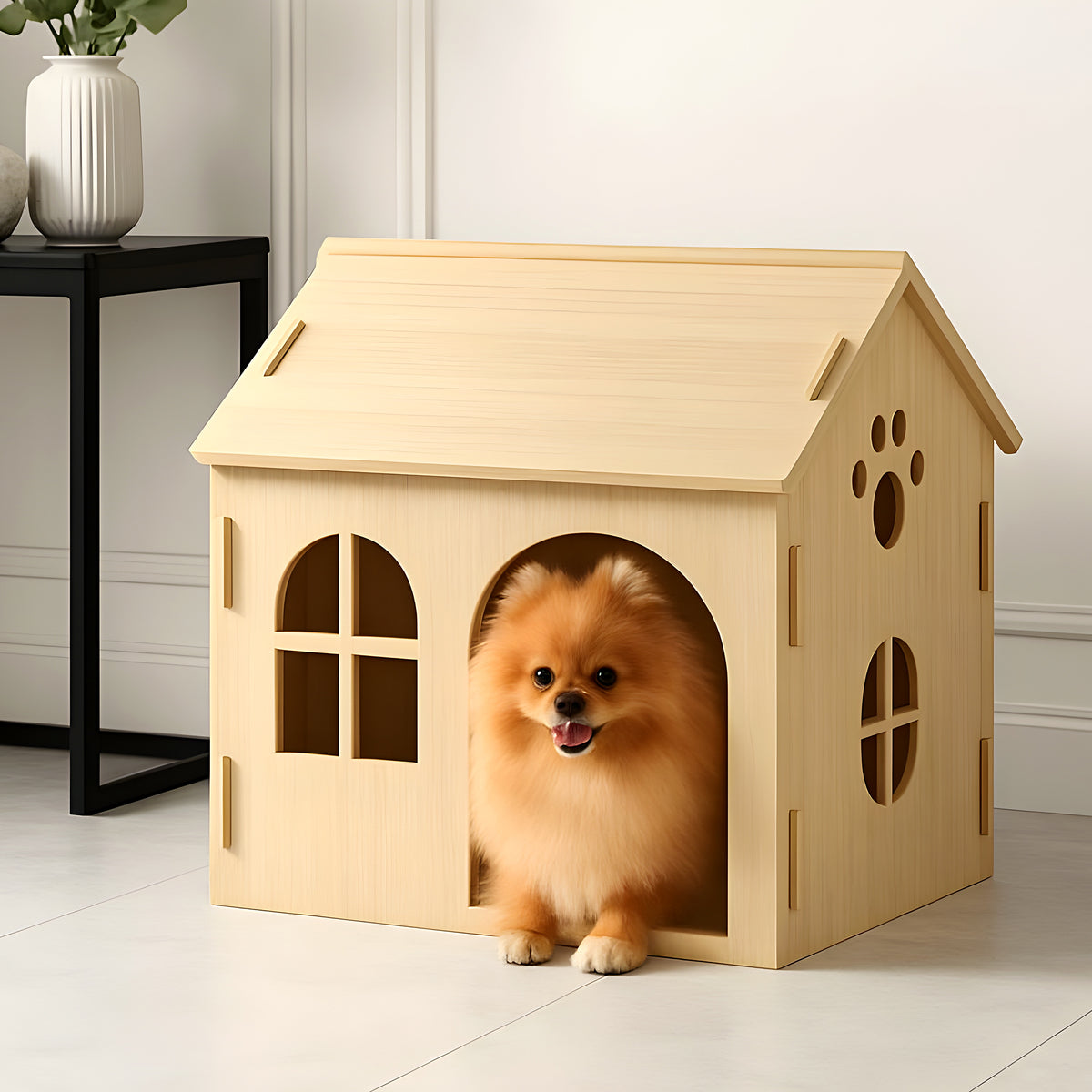 Niche en bois personnalisable avec fenêtre pour mini chien