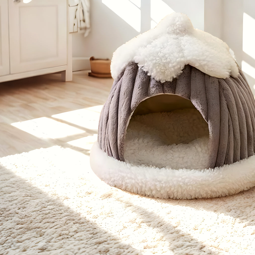 Niche grotte en polaire corail pour mini chien