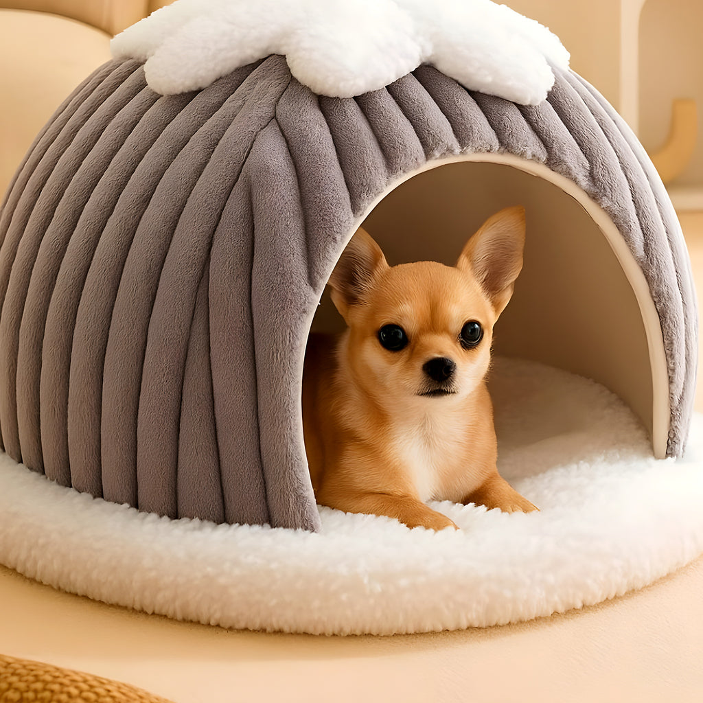 Niche grotte en polaire corail pour mini chien