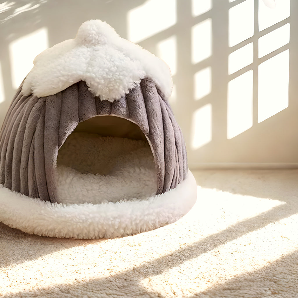 Niche grotte en polaire corail pour mini chien
