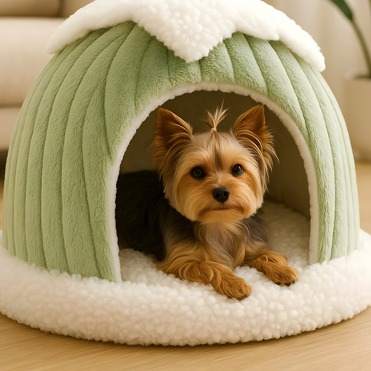 Niche grotte en polaire corail pour mini chien