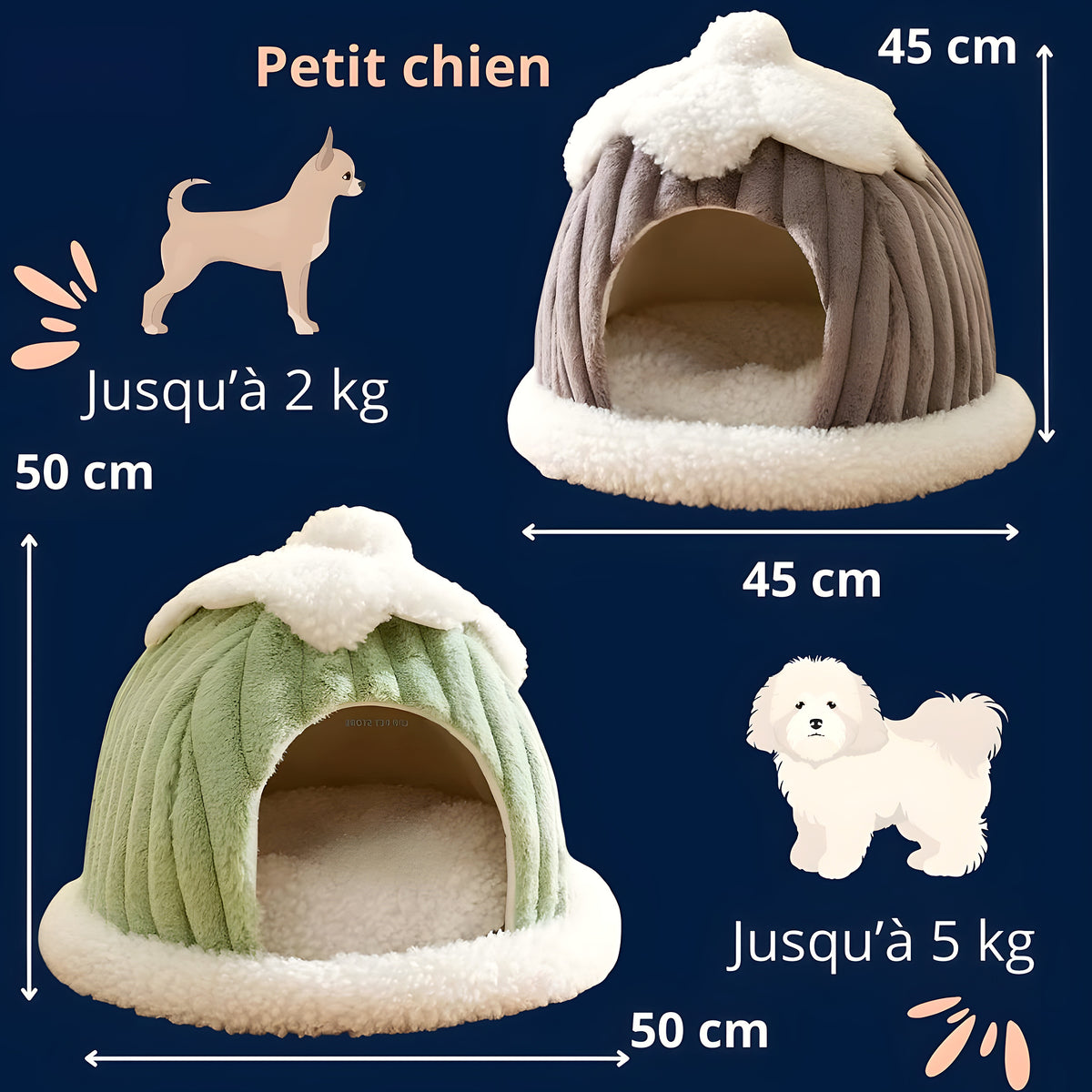 Niche grotte en polaire corail pour mini chien