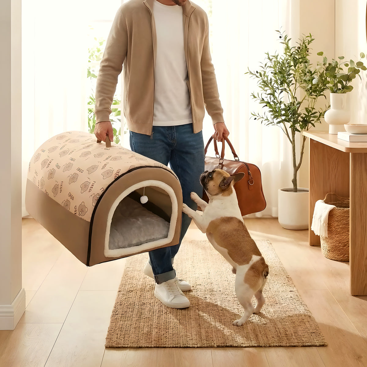 Niche igloo en velours arctique pour chiot