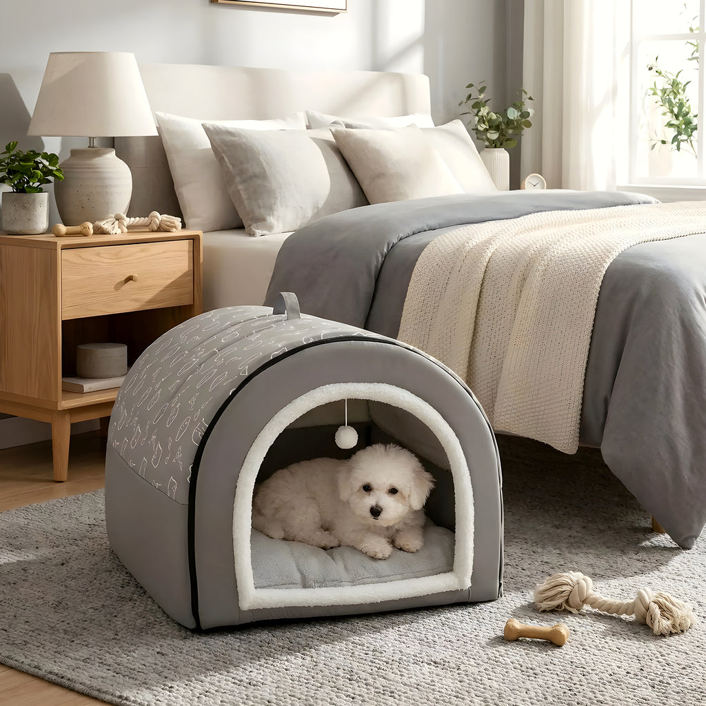 Niche igloo en velours arctique pour chiot
