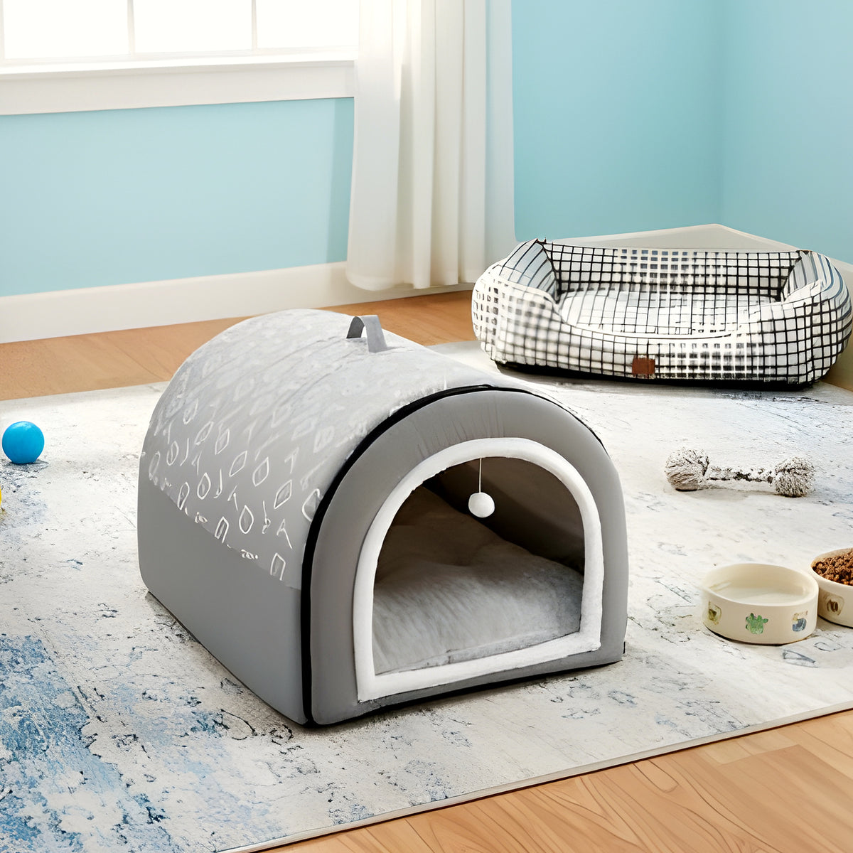 Niche igloo en velours arctique pour chiot