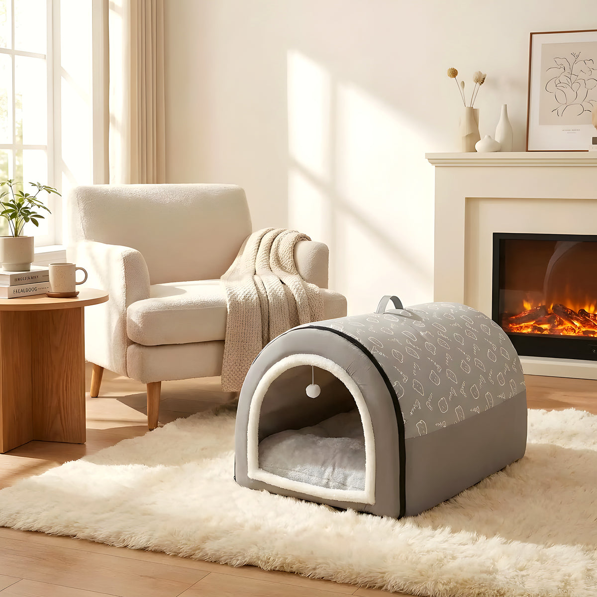 Niche igloo en velours arctique pour chiot