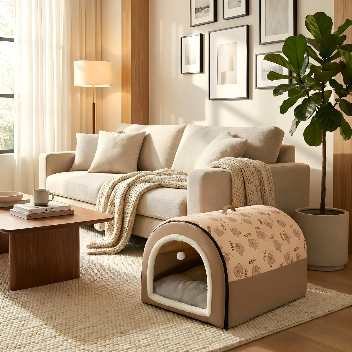 Niche igloo en velours arctique pour chiot