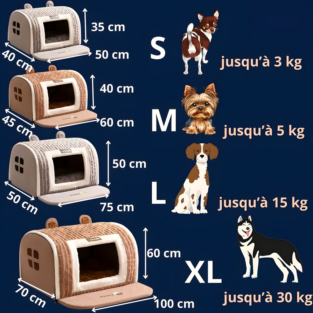 Niche maison en velours hypoallergénique, 4 tailles