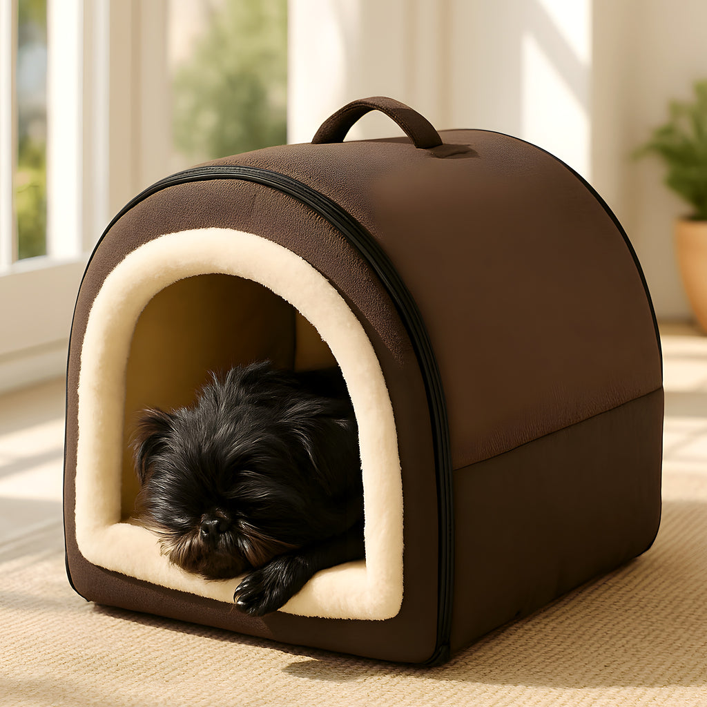 Niche maison pliable en lin et velours pour petit chien