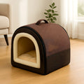 Niche maison pliable en lin et velours pour petit chien
