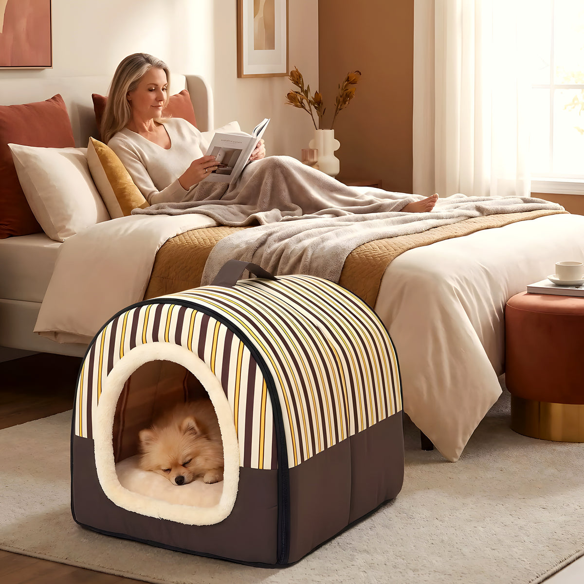 Niche pliable 2-en-1 pour petit chien, 3 coloris