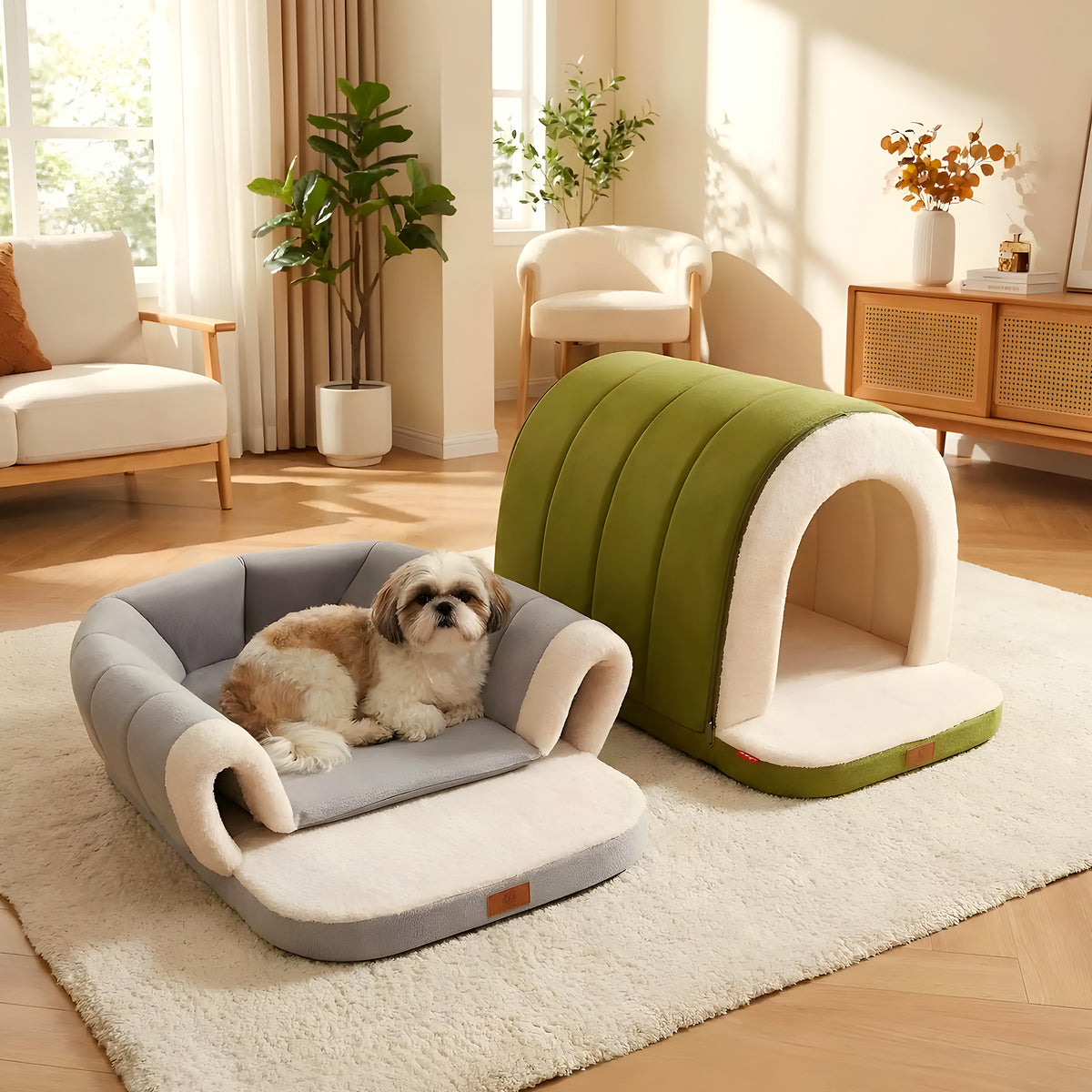 Niche pliable ouverte ou fermée pour petit chien