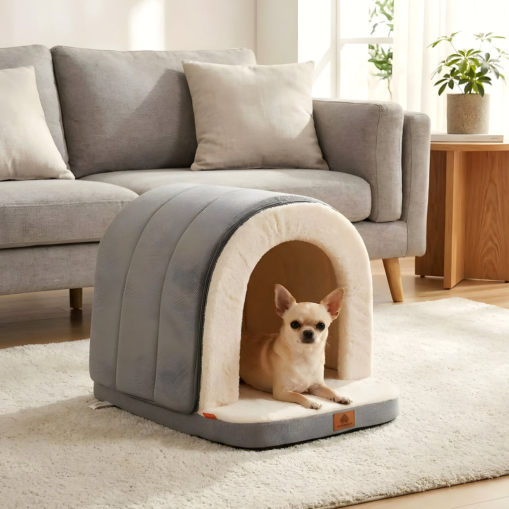 Niche pliable ouverte ou fermée pour petit chien