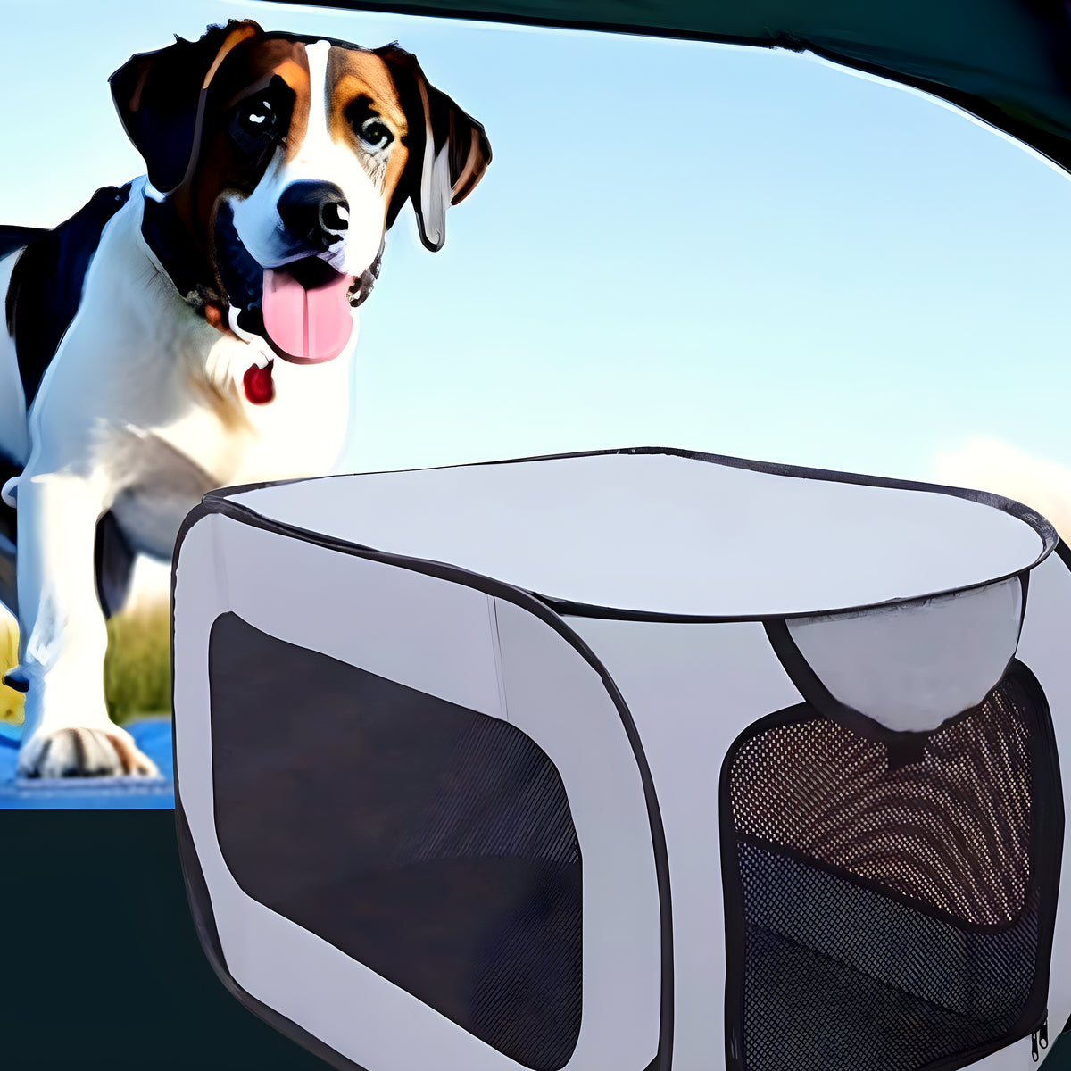 Niche pliable ventilée de voyage pour chien