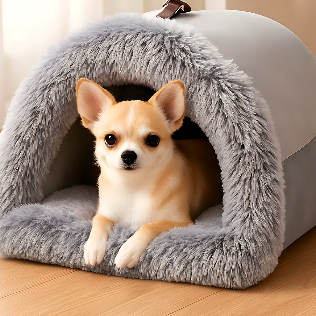Niche portable en peluche avec poignée pour petit chien