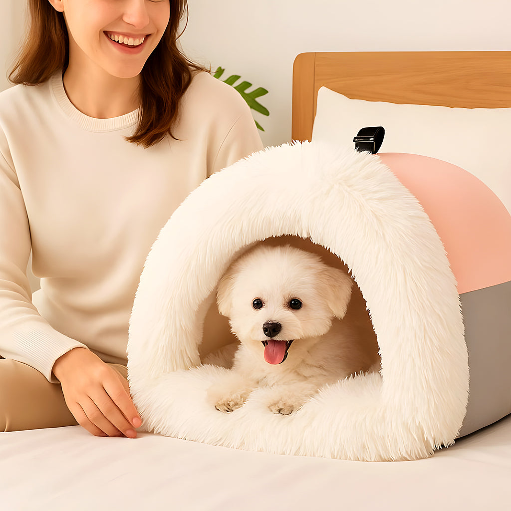 Niche portable en peluche avec poignée pour petit chien