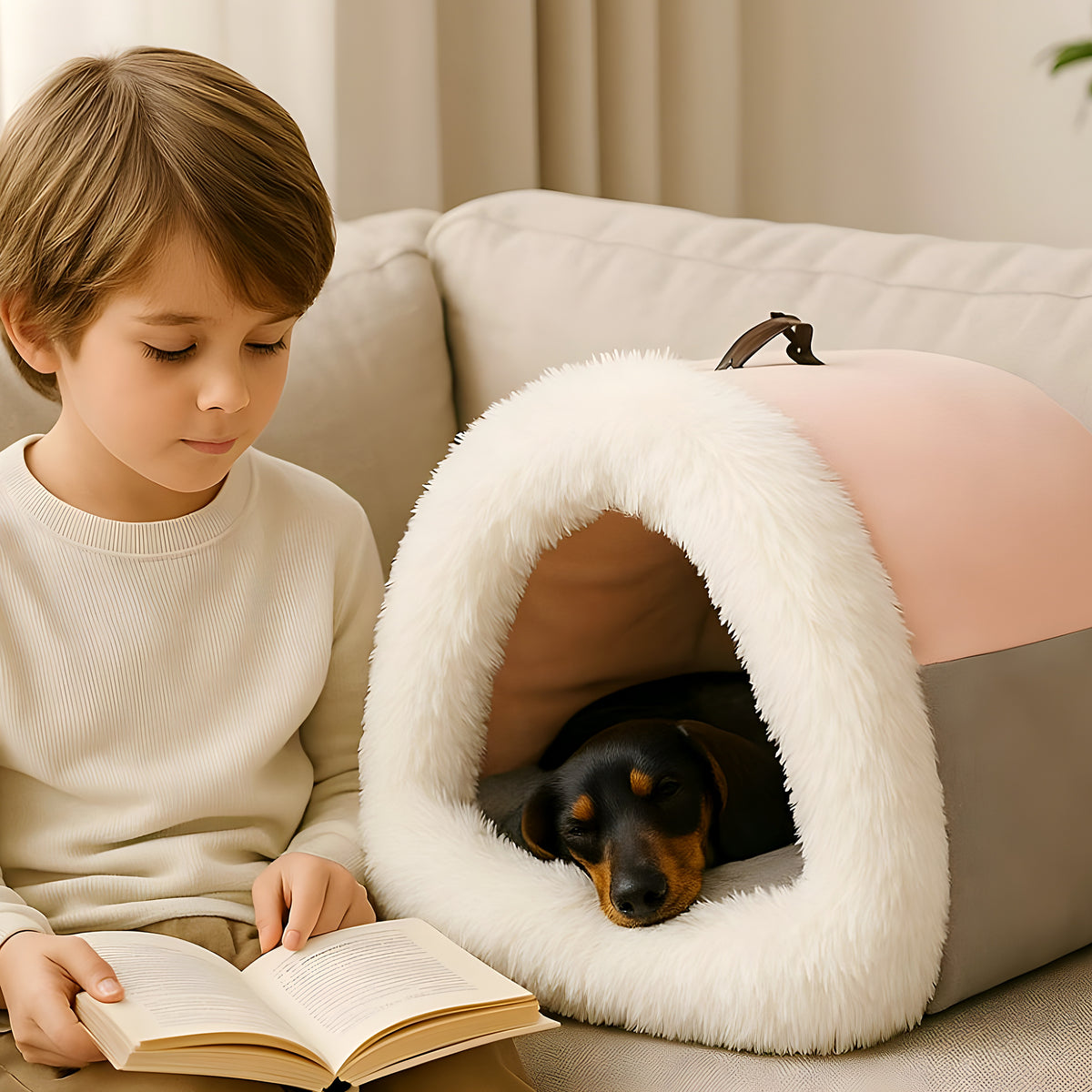 Niche portable en peluche avec poignée pour petit chien