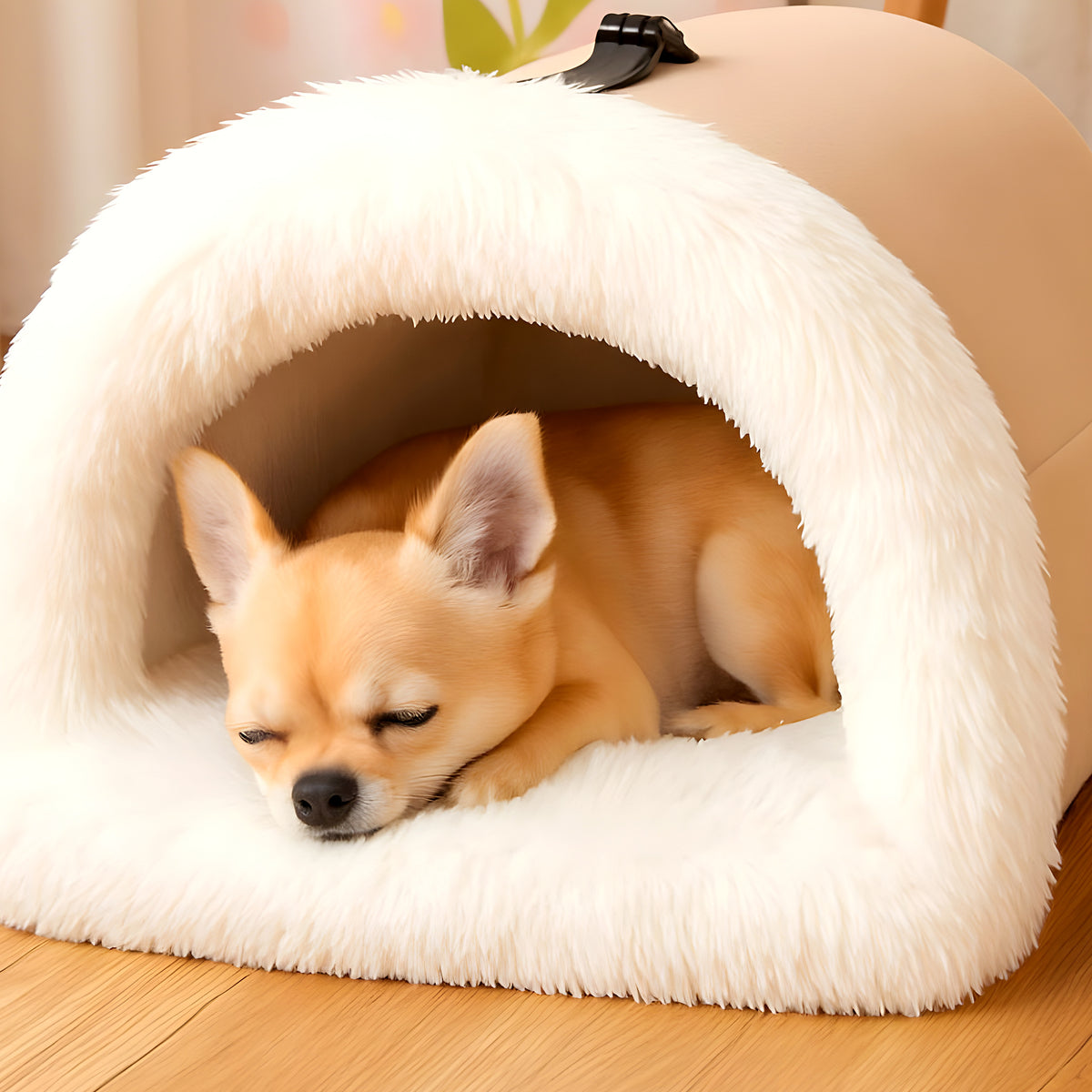Niche portable en peluche avec poignée pour petit chien