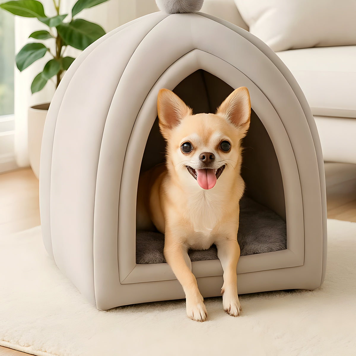 Niche yourte 2-en-1 pour mini chien, gris ou rose