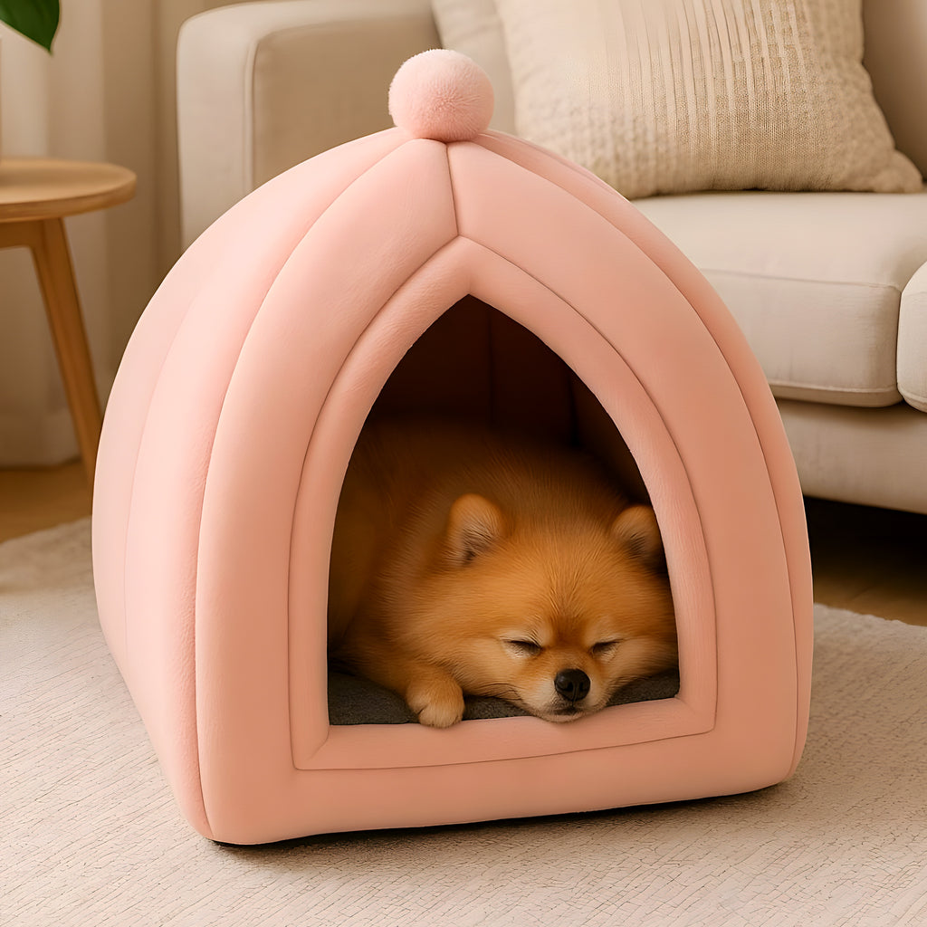 Niche yourte 2-en-1 pour mini chien, gris ou rose