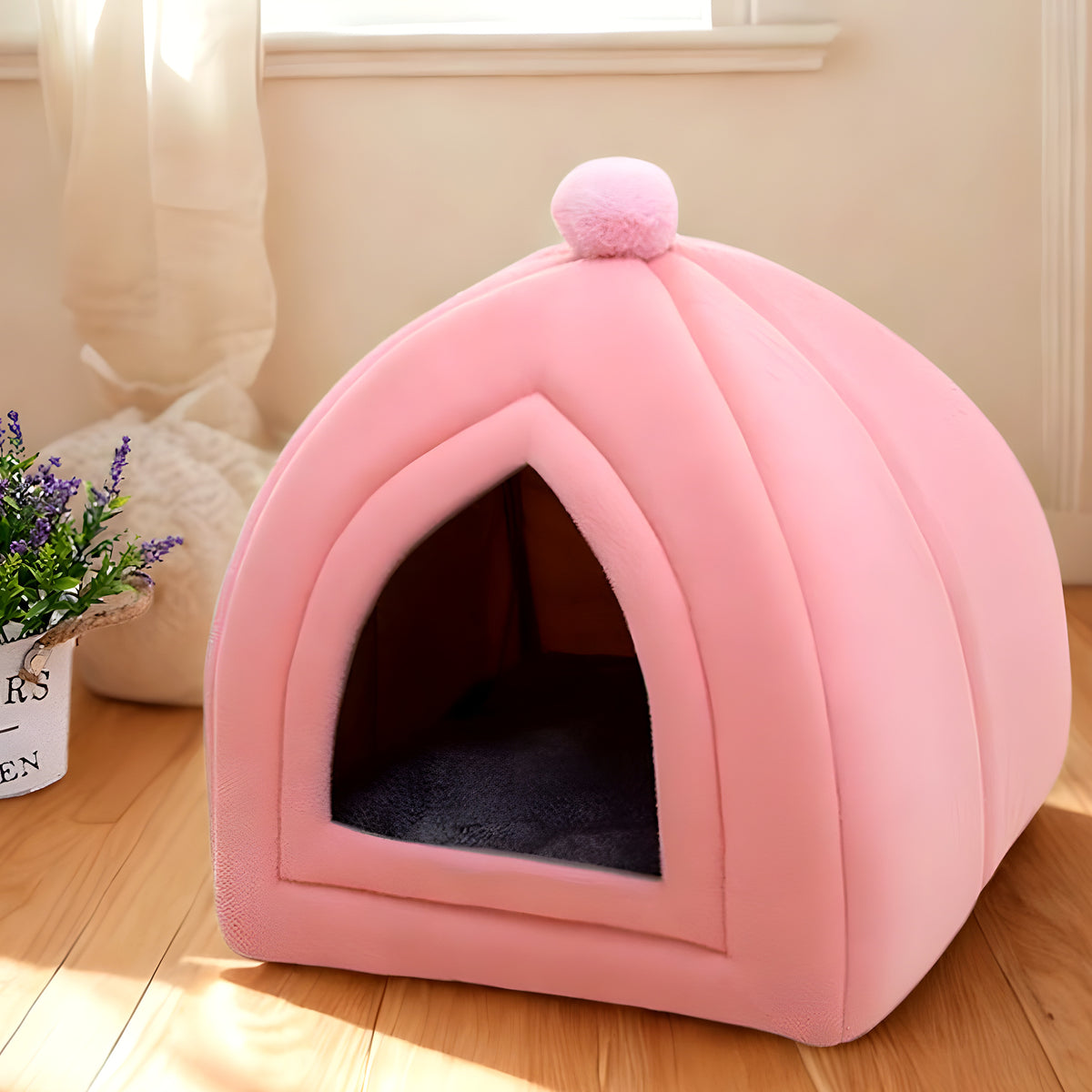 Niche yourte 2-en-1 pour mini chien, gris ou rose