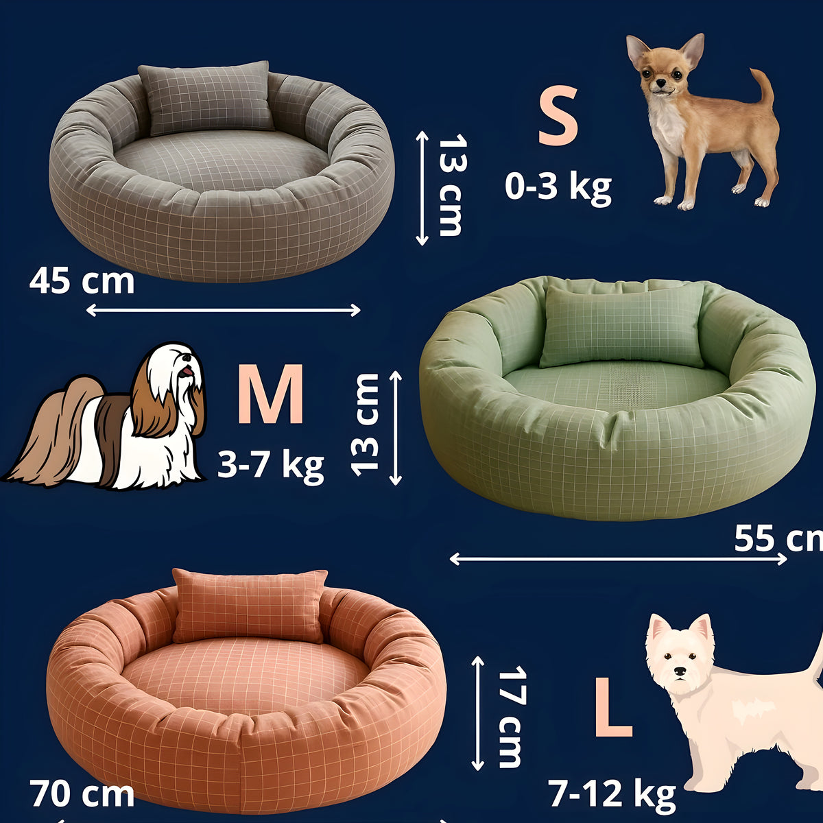 Panier anti-stress à traversins et petit oreiller pour chien